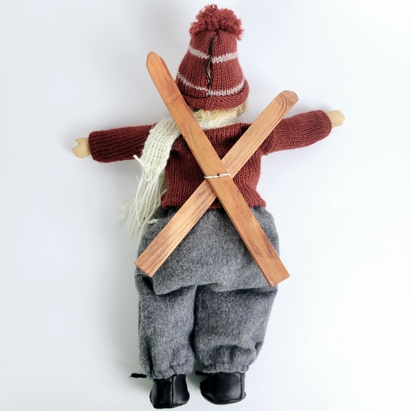 Springford Boy Girl Cloth Doll 13"~Porcelain Head Hands~Wood Snow Skis - Picture 2 of 8